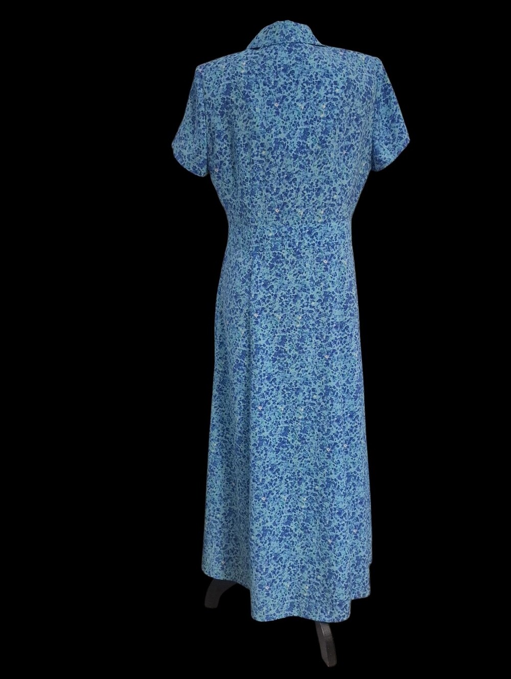 Vintage Miss Dorby Petite Blue Floral Short Sleeve Button Front Maxi Dress 10P - Picture 3 of 5